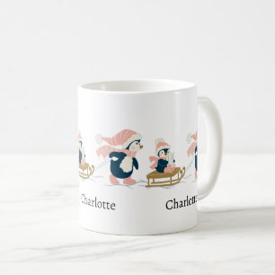 ホワイトネイビーのミニマリストかわいいペンギンのメリークリスマス コーヒーマグカップ