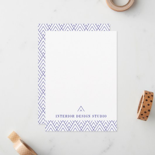ホワイトネイビーのミニマリスト幾何学模様の名刺 ノートカード (正面/裏面インサイチュ)
