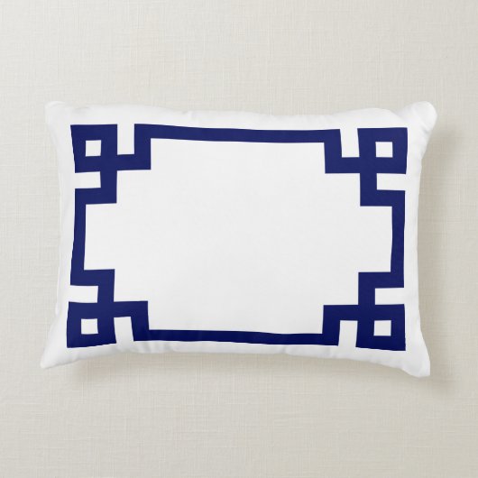ホワイトネイビーギリシャ鍵つる植物スクリプトモノグラムDIY BG アクセントクッション (裏面)