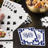 ホワイトネイビーギリシャ鍵つる植物スクリプトモノグラムDIY BG トランプ