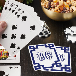 ホワイトネイビーギリシャ鍵つる植物スクリプトモノグラムDIY BG トランプ