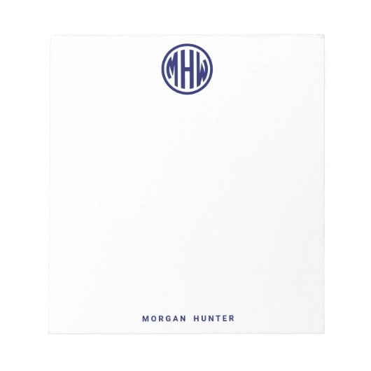 ホワイトネイビーサークルモノグラムフォントDIY BG ノートパッド (正面)