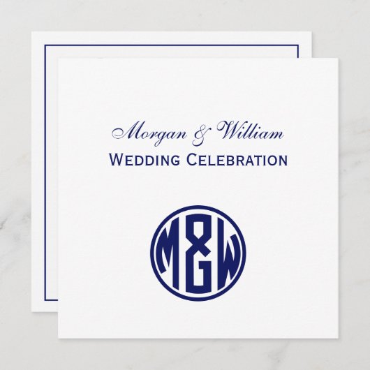 ホワイトネイビーサークルモノグラムフォントDIY BG 招待状 (正面/裏面)