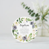 ホワイトネイビーフローラリースベビー写真バプテスマ 招待状 (スタンド正面)