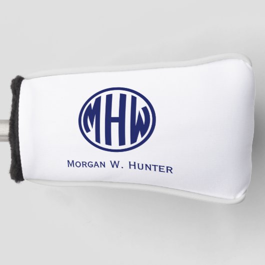 ホワイトネイビーブラックサークルモノグラムフォントDIY BG ゴルフヘッドカバー (正面)