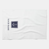 ホワイトネイビーブルーいかりパーソナライズされたキッチンタオル キッチンタオル (横)