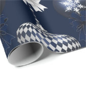 ホワイトネイビーブルーオーナメントズホリデイ ラッピングペーパー (ロールコーナー)