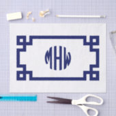 ホワイトネイビーブルーサークルモノグラムギリシャ鍵DIY BG 薄葉紙 (クラフト)