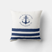 ホワイトネイビーブルーストライプズ家族モノグラム航海の クッション (裏面)