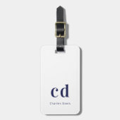 ホワイトネイビーブルーネームイニシャルミニマルモダンリスト ラゲッジタグ (正面縦)