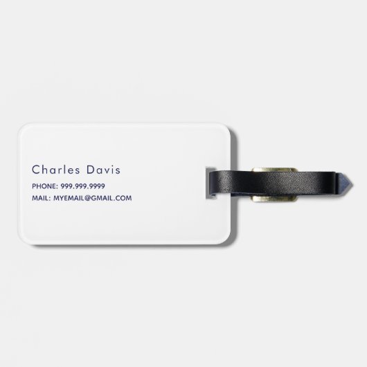 ホワイトネイビーブルーネームイニシャルミニマルモダンリスト ラゲッジタグ (裏面横)