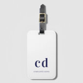 ホワイトネイビーブルーネームイニシャル モダン ラゲッジタグ (正面縦)