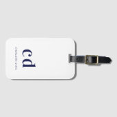 ホワイトネイビーブルーネームイニシャル モダン ラゲッジタグ (正面横)