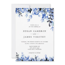 ホワイトネイビーブルー水彩冬の結婚式