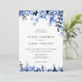 ホワイトネイビーブルー水彩冬の結婚式 招待状 (スタンド正面)