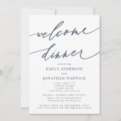 ホワイトネイビーブルー結婚のウェルカムディナー 招待状 (正面)