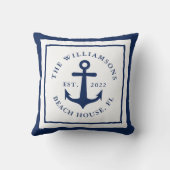 ホワイトネイビーブルー航海のいかりファミリーモノグラム クッション (裏面)
