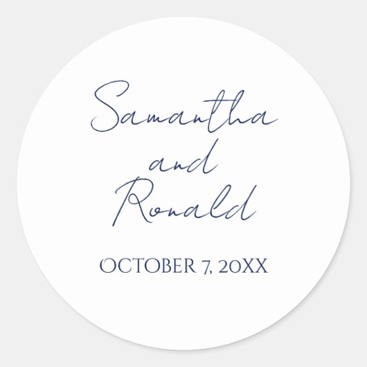 ホワイトネイビーモダンミニマル書結婚道 ラウンドシール (正面)