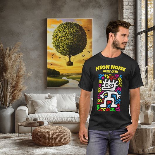 ホワイトネオンエイリアンファンキー – アポップ・アートのートクリーチャー Tシャツ