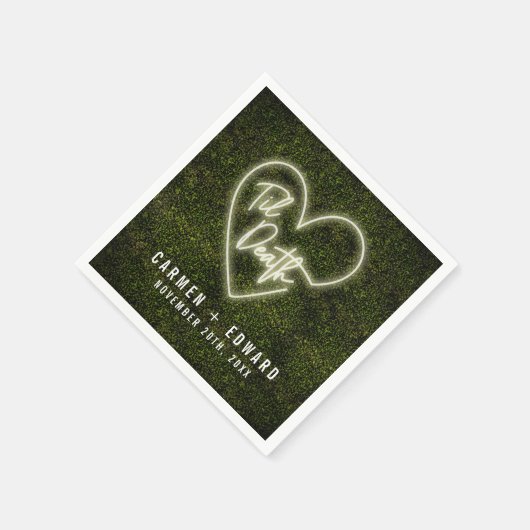 ホワイトネオンサインTil死亡ハート結婚ズ スタンダードカクテルナプキン (角)