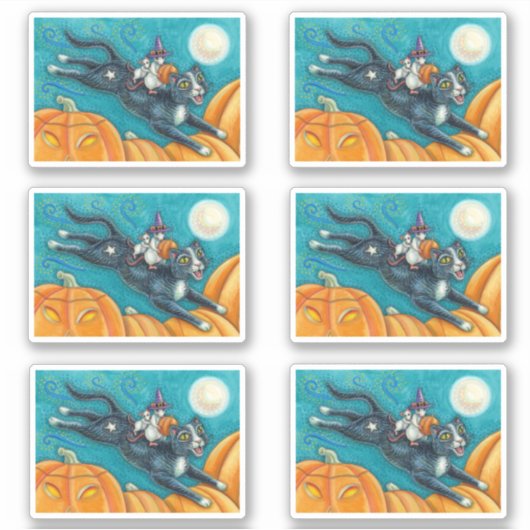 ホワイトネズミ&ブラックキャットオンハロウィンカボチャ狩り シール (正面)