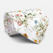 ホワイトネックカラフルタイのモノグラム花柄 ネクタイ (ロール)