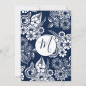 ホワイトネービーブルーのイラストレーティ結婚ング花模様ズ 招待状 (裏面)