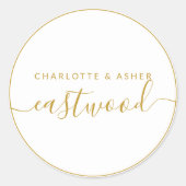 ホワイトノートカードのカップル名金ゴールド ラウンドシール (正面)