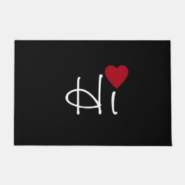 ホワイトハイと濃い赤いハートオンブラック ドアマット