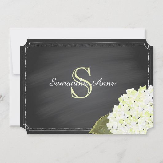 ホワイトハイドランジアメイソンジャーシャルクボードブライダルシャワー 招待状 (裏面)