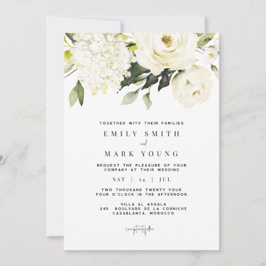 ホワイトハイドランジア | ホワイト フラワーのウェディング 招待状 (正面)