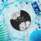 ホワイトハイビスカスブラックトロピカル結婚トロピカルズアロハ ペーパープレート (パーティー)