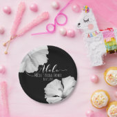 ホワイトハイビスカスブラックトロピカル結婚トロピカルズアロハ ペーパープレート (パーティー)