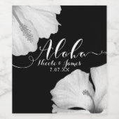 ホワイトハイビスカスブラック熱帯結婚のアロハワイン ワインラベル (シングルラベル)