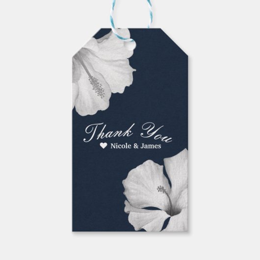 ホワイトハイビスカスブルー熱帯結婚アロハの恩恵 ギフトタグ (正面)