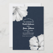 ホワイトハイビスカスブルー熱帯結婚式招待状 招待状 (正面)