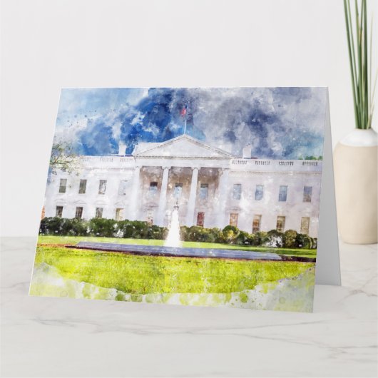 ホワイトハウスインワシントンDCウォーターカラー サンキューカード (正面)