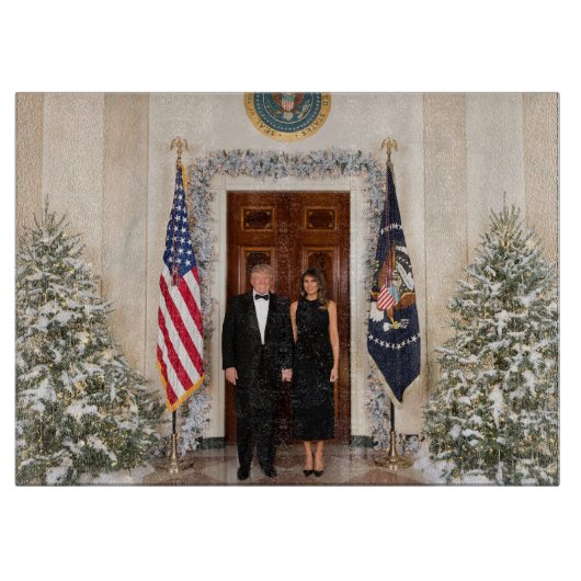 ホワイトハウスクリスマス　ドナルド・トランプ＆メラニア カッティングボード (正面)