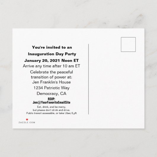 ホワイトハウススリップまたは滑ることピンクフォートランプ彼は行った インビテーションポストカード (裏面)