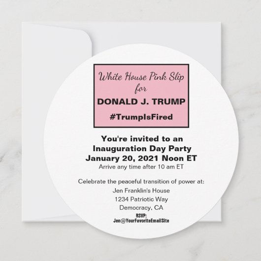 ホワイトハウスピンクスリップまたは滑ることク・イデス・オブ・トランプ 招待状 (裏面)