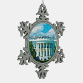 ホワイトハウス写真アメリカ国旗 スノーフレークピューターオーナメント (左)