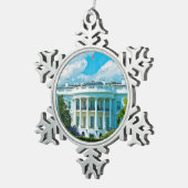 ホワイトハウス写真アメリカ国旗 スノーフレークピューターオーナメント (右)