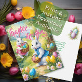 ホワイトハッピーイースターバニーと卵 シーズンカード