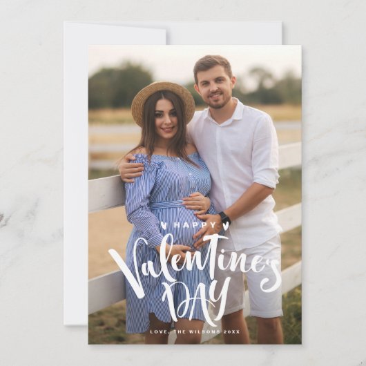 ホワイトハッピーバレンタインデーレタリング写真 シーズンカード (正面)