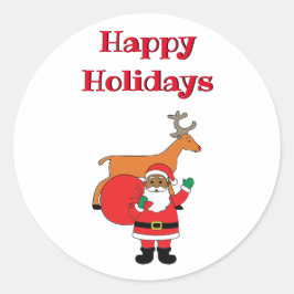 ホワイトハッピーホリデイズアフリカンアメリカンサンタクロース ラウンドシール