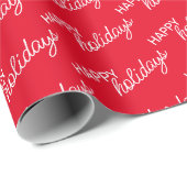 ホワイトハッピーホリデーズワードアートパターンオンレッド ラッピングペーパー (ロールコーナー)