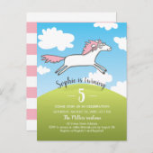 ホワイトハッピーホースハンドドロードガール5th誕生日 インビテーションポストカード (正面/裏面)