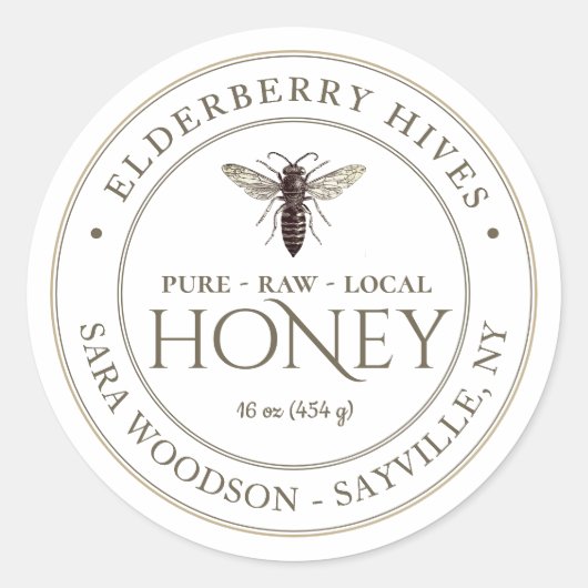 ホワイトハニーラベルとヴィンテージクイーンビー ラウンドシール (正面)