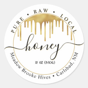 ホワイトハニーラベル黄金のドリップと装飾フォント ラウンドシール