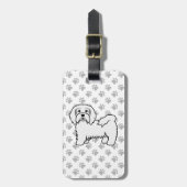 ホワイトハバニーズかわいい漫画の犬とカスタム文字 ラゲッジタグ (正面縦)